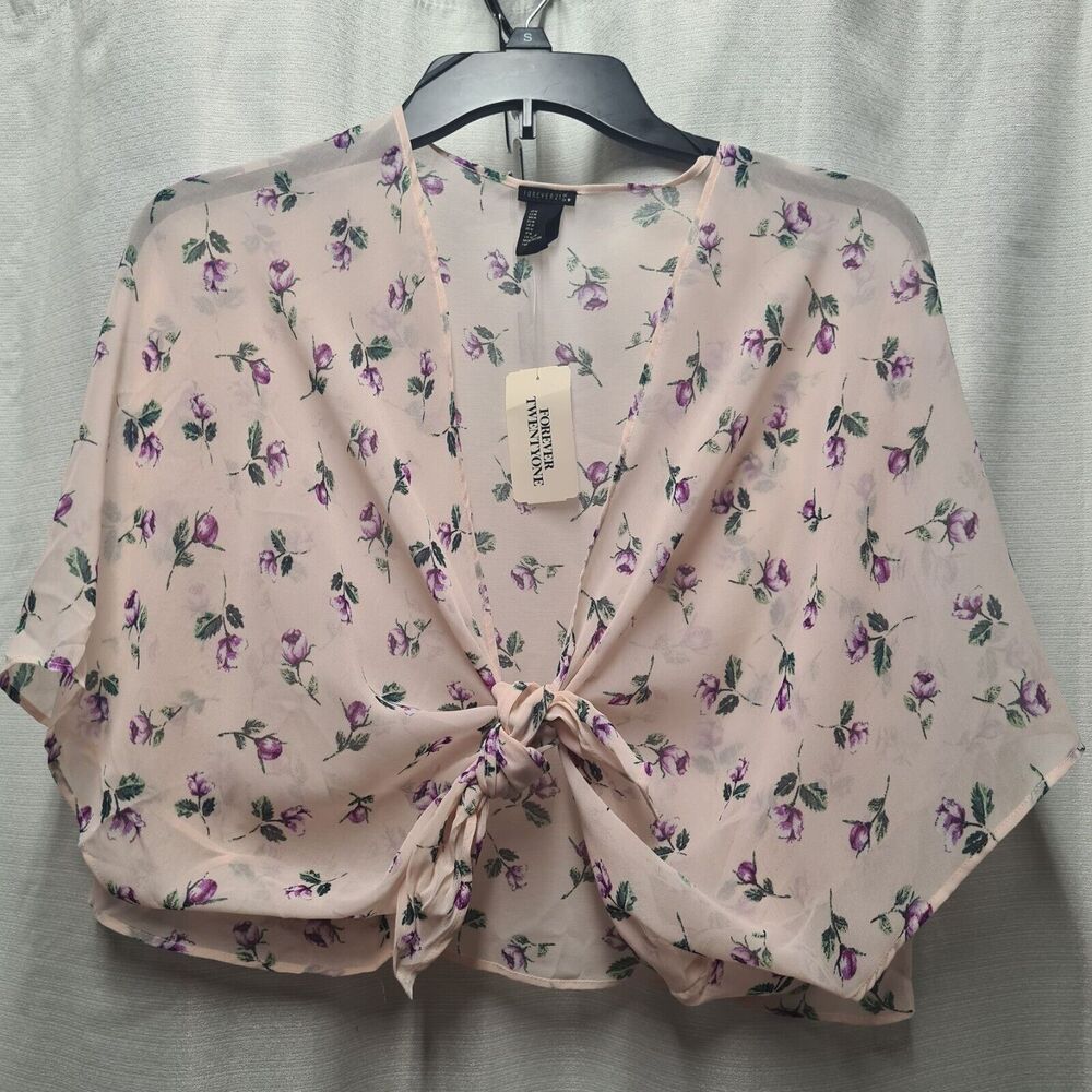 FOREVER 21 Pink Floral Woven Cardigan | Size: M